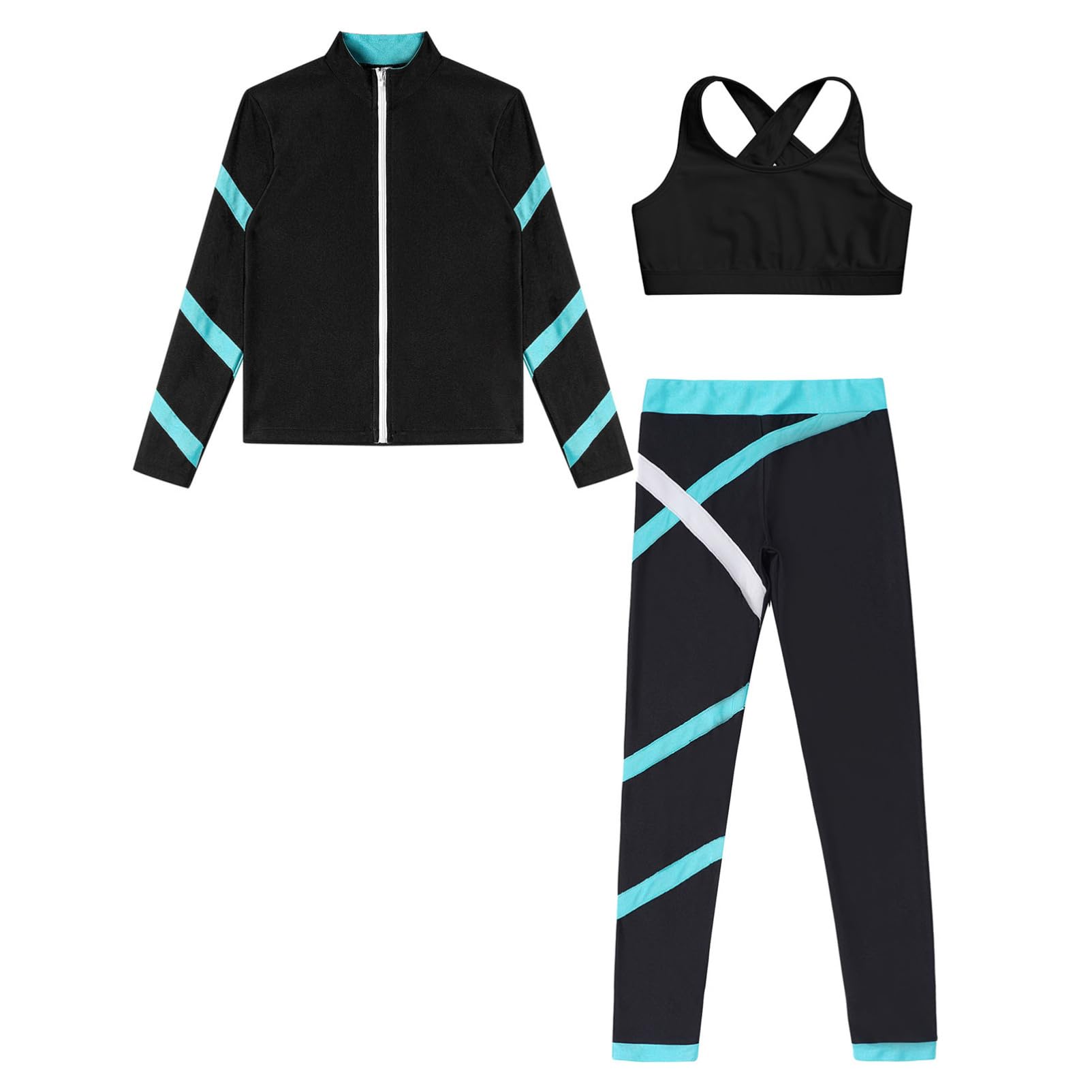 CHICTRY Ensemble Sport 3 Pièces Enfant Fille Sweat-shirt Zipper et Débardeur Dos Nageur et Legging de Jogging Survêtement Running Course Gym Sportwear 4-16 Ans