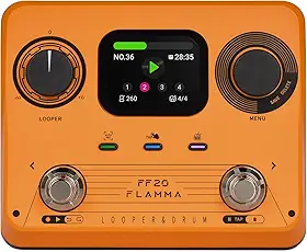 FLAMMA Pedal Looper Ff20 para Bateria Eletrônica, Pedal Looper para Guitarra com Tela, Gravação de 300 Minutos, 220 Grooves de Bateria, 100 Slots de Loop, Time Stretch, Gravação Automática, Saída Usb