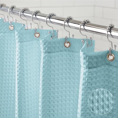 Miniatura 9 de Gorilla Grip Cortina de ducha de gofre, tela gruesa con peso, resistente a las arrugas y a la corrosión, diseño clásico de calidad de hotel,