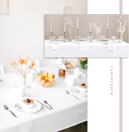 Miniatura 8 de Mantel rectangular blanco de 60 x 126 pulgadas para mesa de 8 pies, resistente a las manchas y a las arrugas, lavable, tela de poliéster impermeable