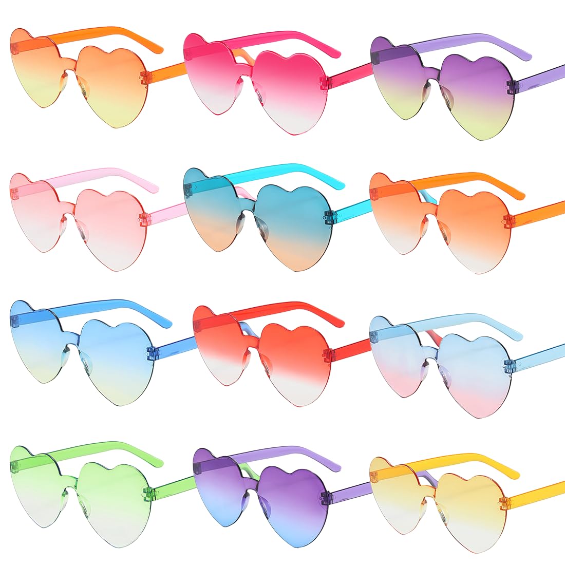 12 Stück Herz Sonnenbrille,Partybrillen Herz,Herzbrille,Sonnenbrille Herzform,Sonnenbrille Kinder Erwachsene für Party Zubehör,Foto Requisiten,Geburtstag,Fasching, Karneval