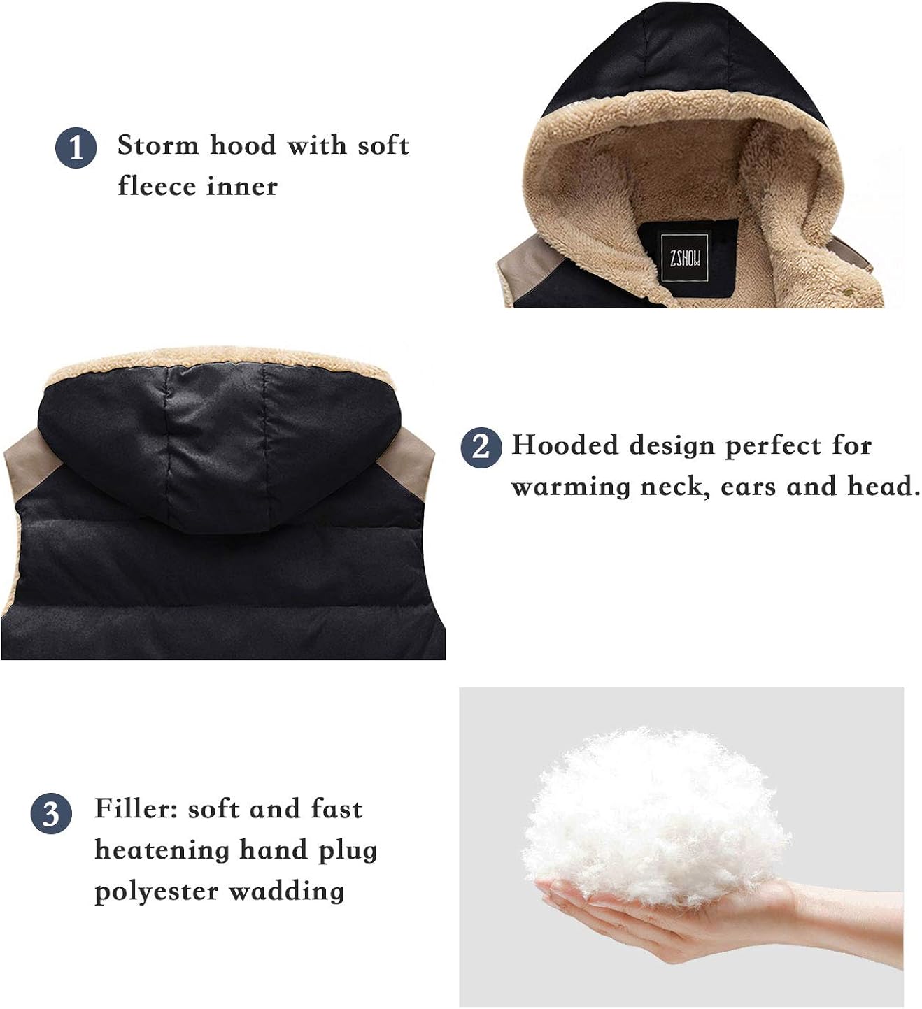 ZSHOW Women's Outwear Casual Thicken Qulited Hooded Vest Padded Fleece Jacket : Sports & Outdoors