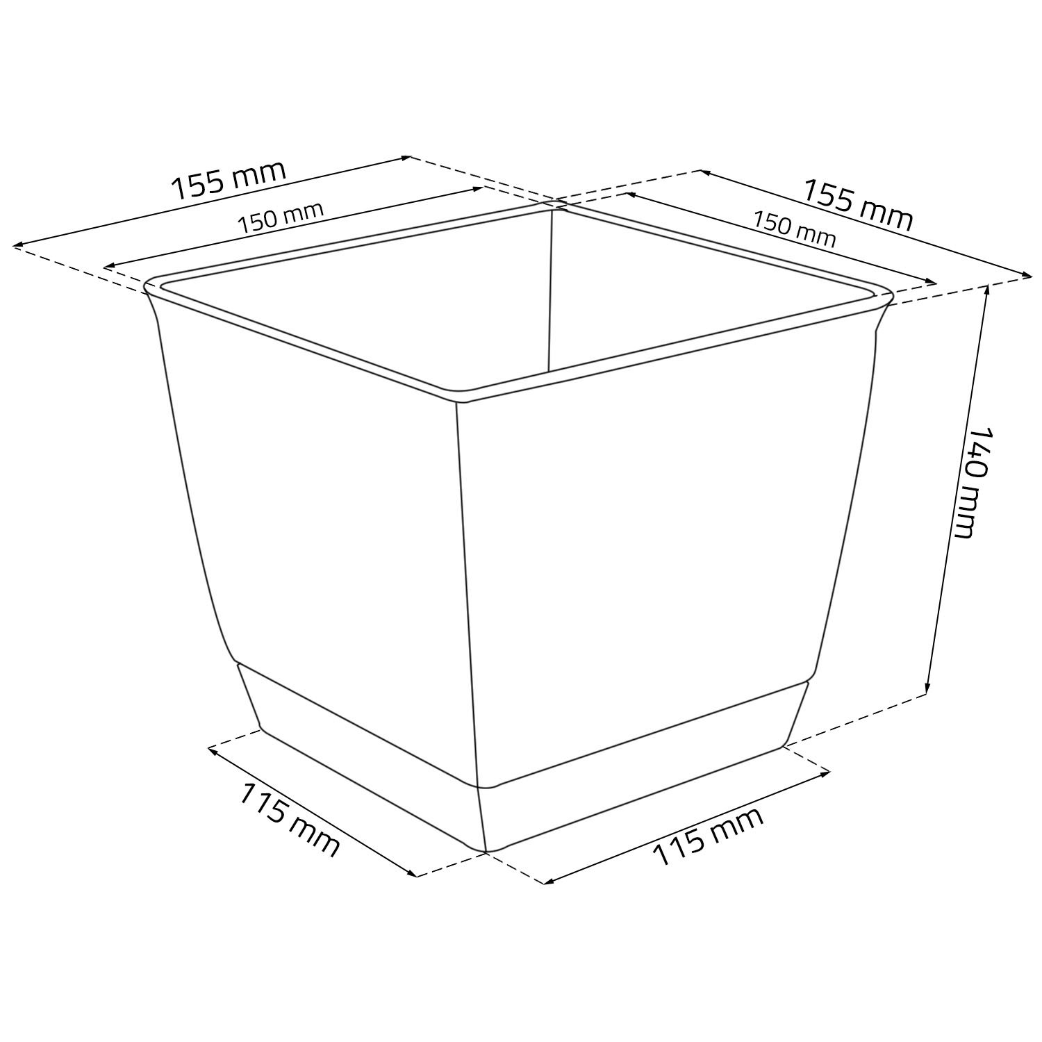 Prosper Plast DRLK165-S433 16.5 x 16.5 x 14.2 cm "Ratolla" Square Flowerpot - Anthracite, 16.5x16.5x14.2 cm - Image 2