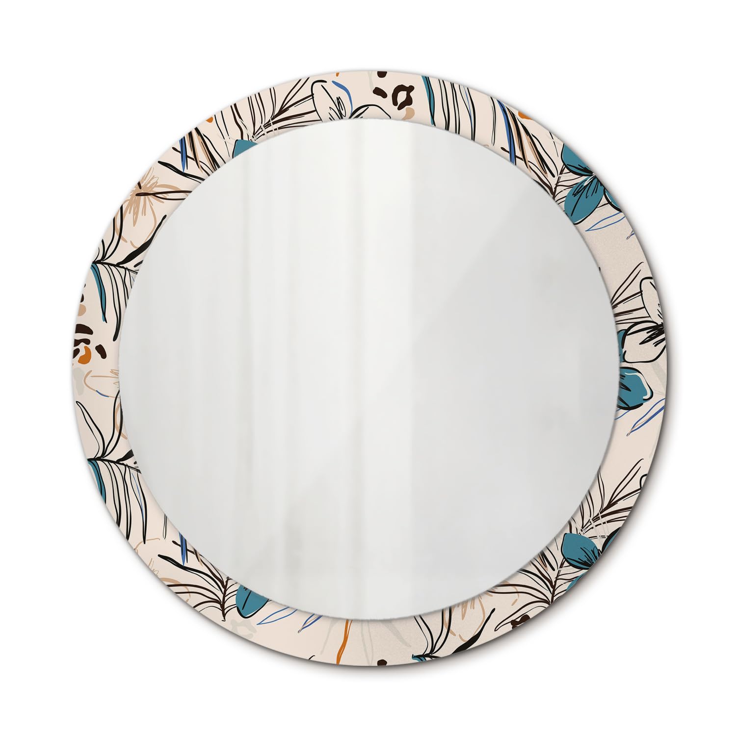 Miroir sans cadre motif fleurs de la jungle 90 cm circulaire chic