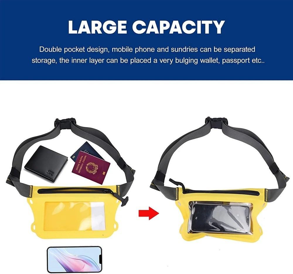 Borsa Nuoto Marsupio impermeabile con cintura regolabile, schermo touch, borsa asciutta, doppia tasca interna per il nuoto(Yellow)