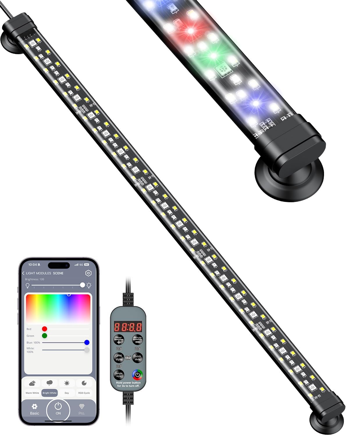 Pawfly Aquarium Light with Bluetooth for Plants, 10W 20 inch Full Spectrum Fish Tank Light for 20-40 inch Fish Tanks, Submersible LED Lights with App Control, Timer Modes & Adjustable Brightness