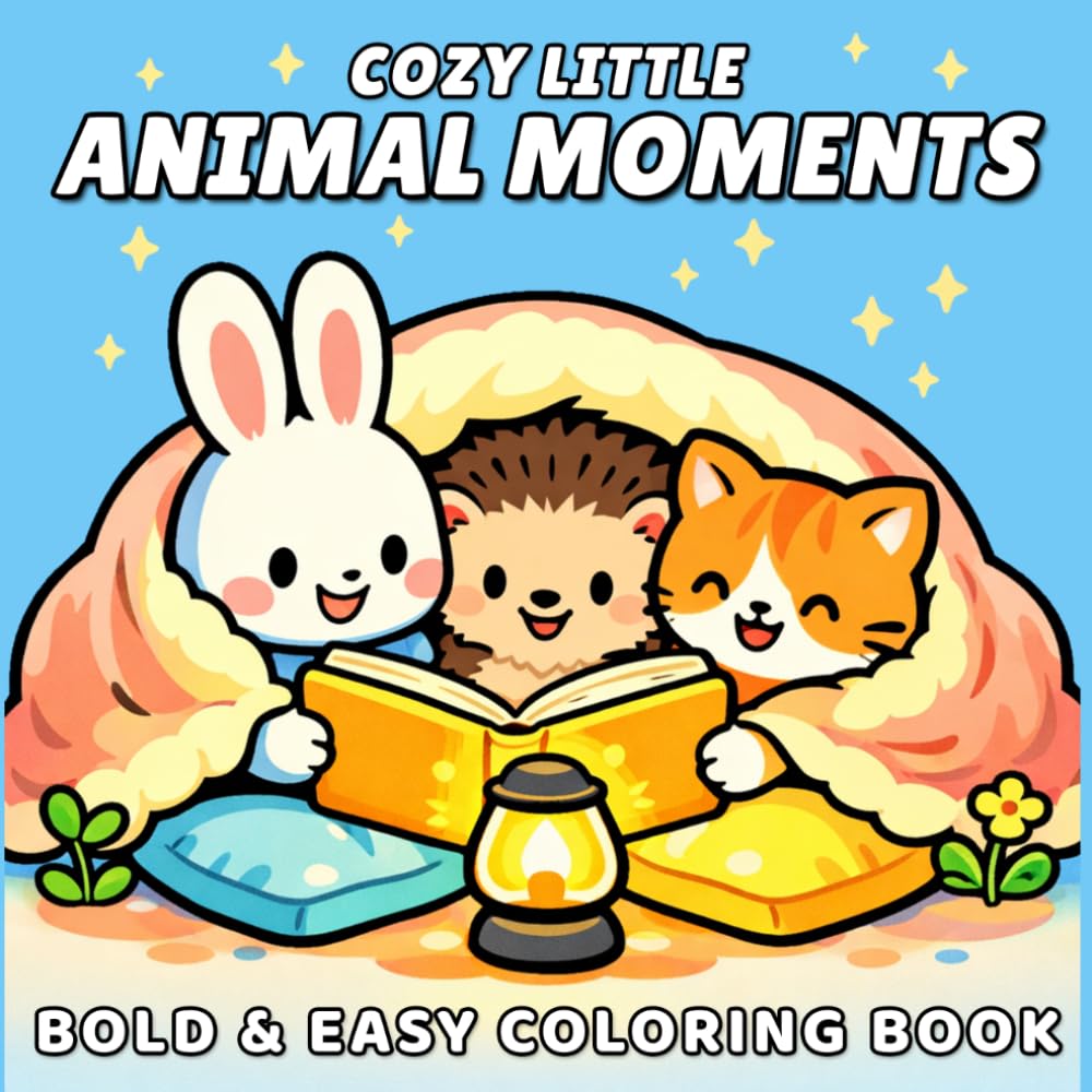 Cozy Little Animal Moments: Bold and Easy Coloring Book with Cute Cozy Animal Scenes to Relax, Unwind and Relieve Stress for Adults and Teens