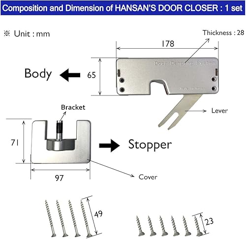 Miniatura 2 de Hansan Cierrapuertas de amortiguación para puerta interior, silenciosa y segura para el hogar, cierre de puerta automático con fácil instalación