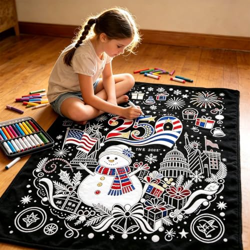 50x59 Inch DIY Throw 250th Anniversary Christmas Coloring Blanket for Adult (Black4) - image 2