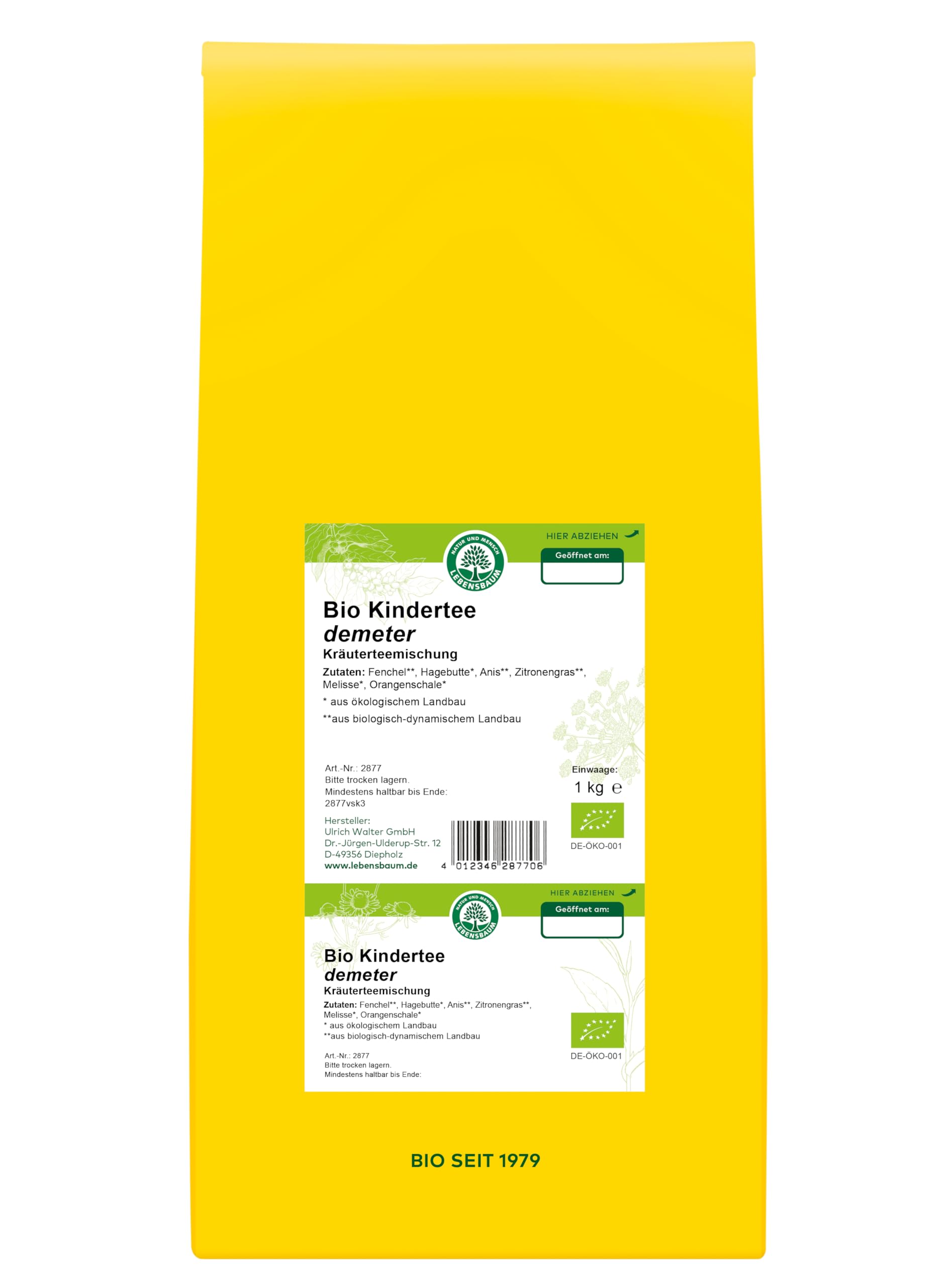 LEBENSBAUM Bio Kinder Kräutertee, Kräuterteemischung lose, Bio Tee mit Melisse, Pfefferminze, Fenchel, Anis & Hagebutte, ausgewogen aromatisch, 1 kg