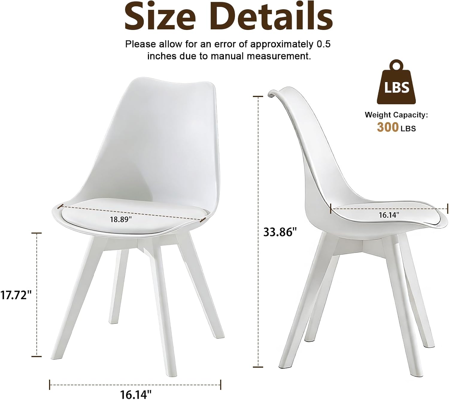 Mid Century Modern Dining Chairs Set of 4 with Curved Back & Wooden Beech Legs, Upholstered PU Leather Seat Cushion Accent Side Chairs for Dining Room, Kitchen, Living Room