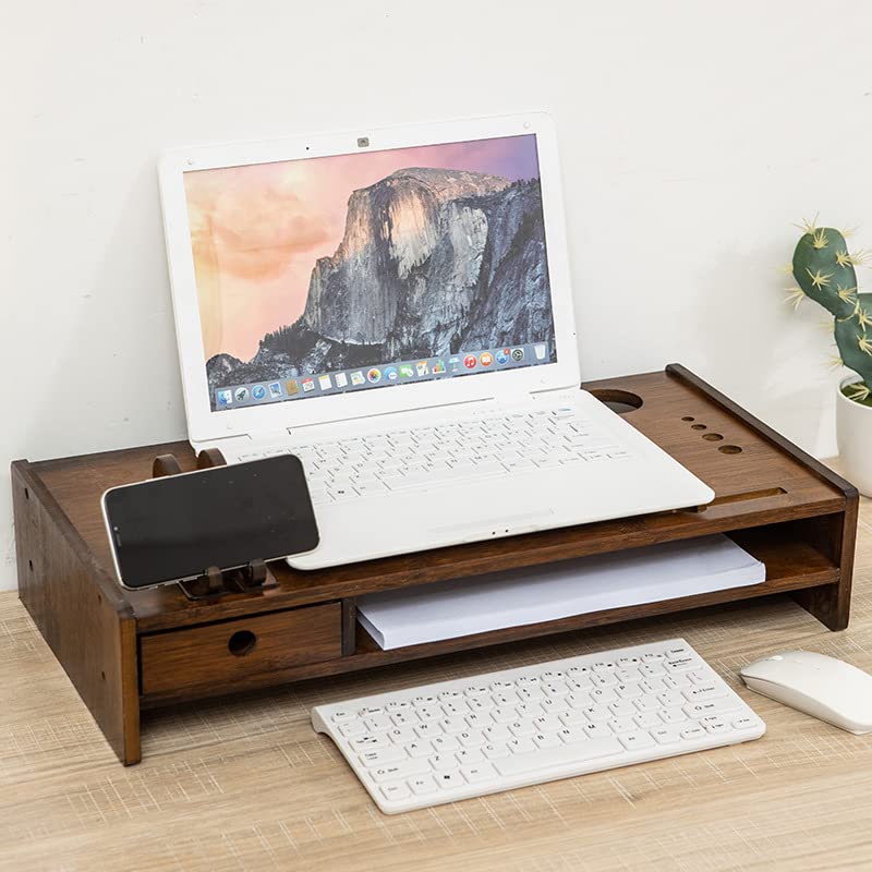 Supporto Monitor Con 3 Cassetti - Organizzatore Da Scrivania In MDF, Con Supporto Telefono, Per Laptop E Computer