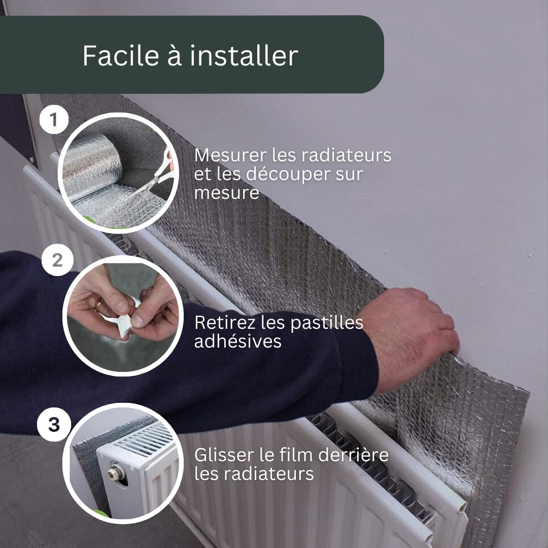 AVOID Isolant Thermique Fenetre, Reflecteur Radiateur de Chaleur 50 cm × 5 m, Isolation Fenetre 4mm épais, Économise l’Énergie, Isolation Porte de Garage, Toit, Mur, Voiture, Ruban Adhésif Inclus