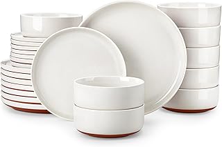 MALACASA Tara 24-Piece Modern Stoneware Crockery Set for 8 People, Bowl and Plate Set, Dinner Service with 8 Dinner Plates, Dessert Plates and Cereal Bowls, White