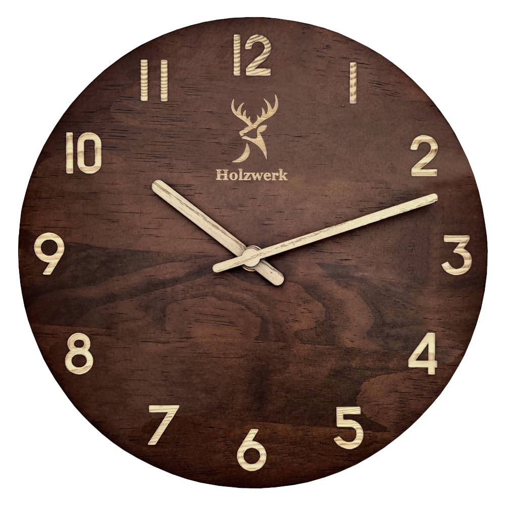 Holzwerk Germany Orologio Da Parete In Legno Naturale Massello, Vintage Silenzioso, 30 Cm, Marrone/Bianco