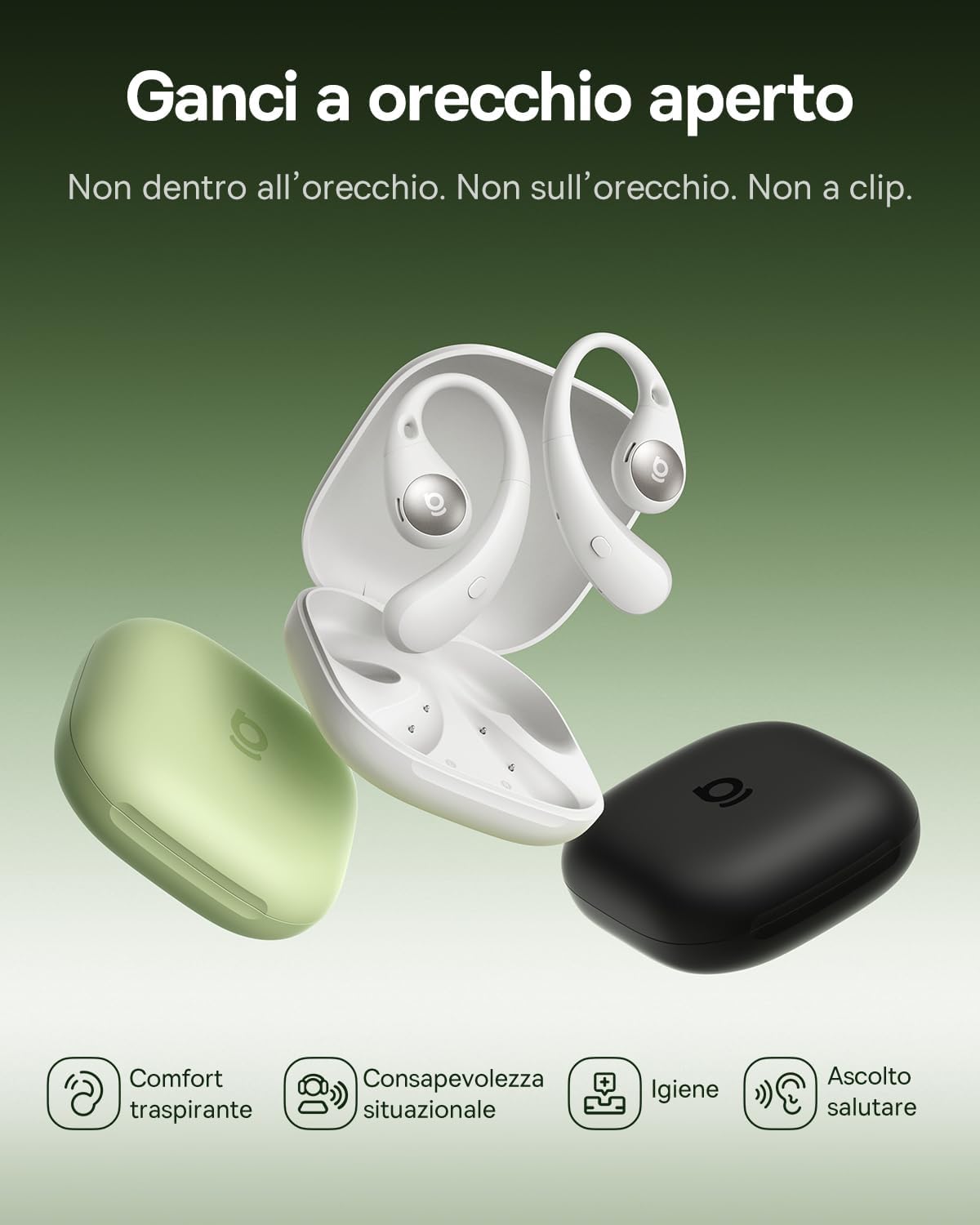 Baseus Eli Sport2 Open Ear Headphones Sport con S-Komfortkurve, 45H Playtime, SuperBass 2.0, IPX7, Bluetooth 6.0, 4-Mic KI Chiamate Chiare, Cuffie Sportive per Fitness Corsa