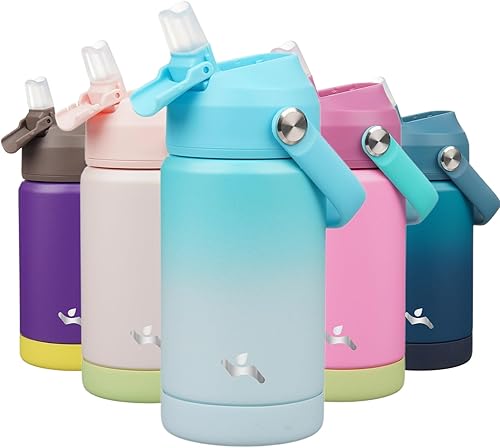 Miniatura 38 de Botella de agua aislada con tapa con pajilla, botella de metal al vacío de acero inoxidable de 12 onzas con mango de silicona, rosa ROSA ROSA,Flor