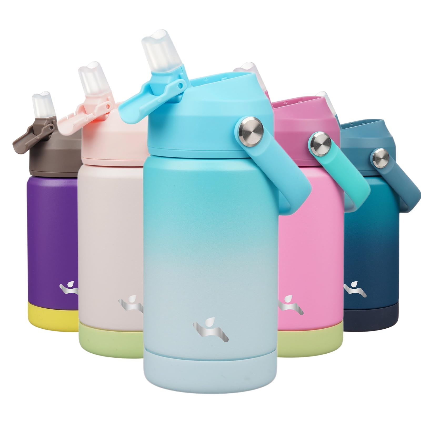 Konokyo Insulated Water Bottle with Straw Lid,12 oz Stainless Steel Vacuum Metal Bottle with Silicone Handle,Sea Salt