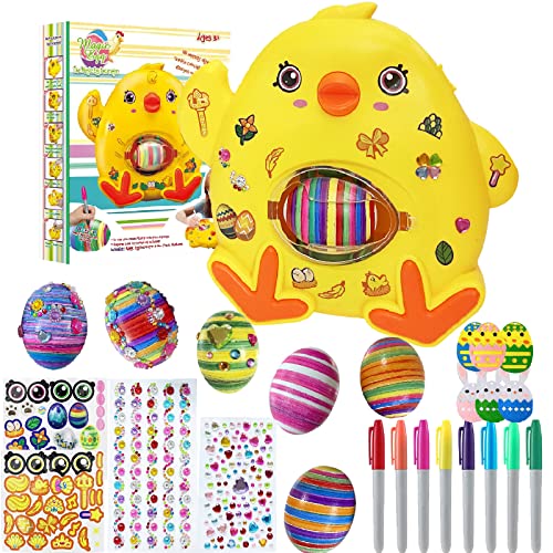 Easter Egg Decorating Kit- Easter Egg Motorized Spinner Machine Toy, DIY Eggs Spin Art Machine with 8 NonToxic Markers 6 Felt Stickers Easter Egg Dying Kit for Kids, Easter Gifts for Boys Girls