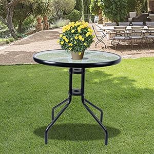 Vipush 24 outdoor bistro table round patio side table dining table with glass table top metal coffee table for lawn garden pool steel frame commercial party table black  urban country home decor