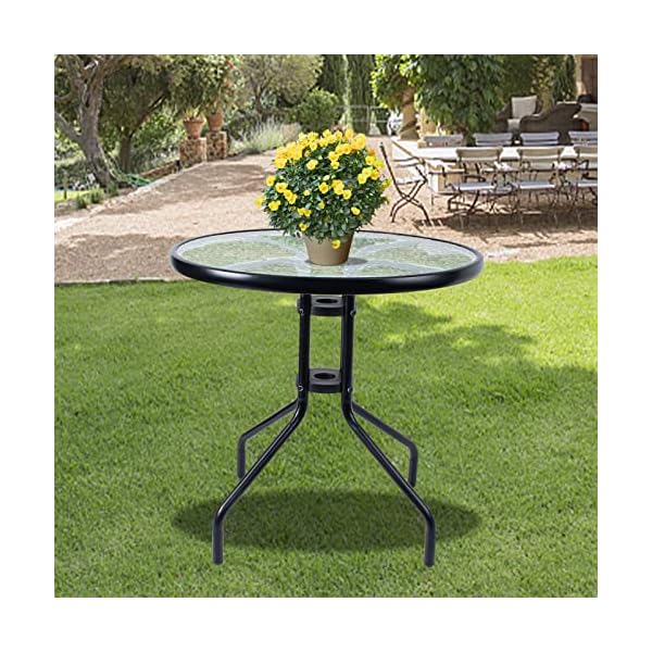 Vipush 24 outdoor bistro table round patio side table dining table with glass table top metal coffee table for lawn garden pool steel frame commercial party table black  urban country home decor