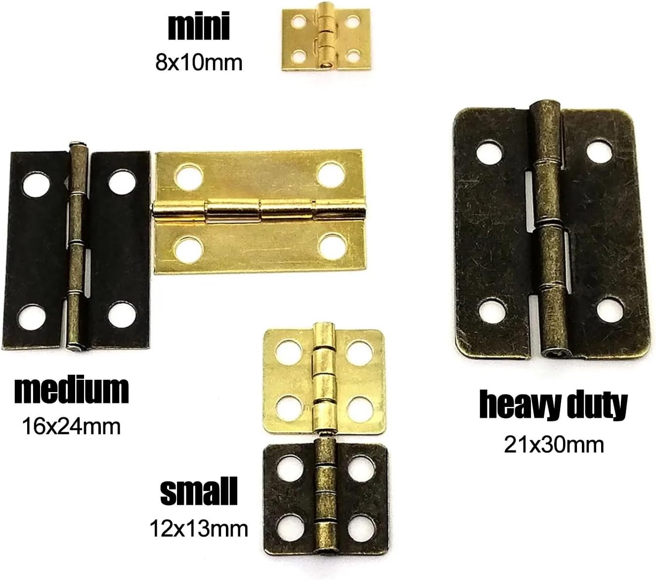 6pcs Mini Heavy Duty Golden Antique Brass Bronze Jewelry Chest Gift Wooden Music Box Wine Case Dollhouse Cabinet Door Hinge DIY(Small 12x13mm Golden)