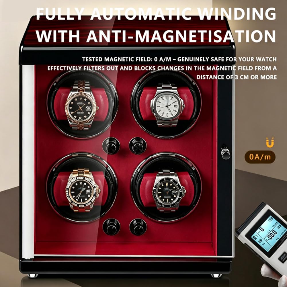 Relojero Automatico, Caja Relojes Automáticos Bobinado Vertical 2 Winding Slots | Bobinado Vertical Luz Led Azul Bisagra Integrada Parada Automática Al Abrir La Tapa Tecnología Antimagnética Completa