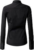 Vista 3 de EZEN - Blusa de manga larga, ajustada, elástica, con cuello de botones para mujer, para oficina, estilo formal, casual
