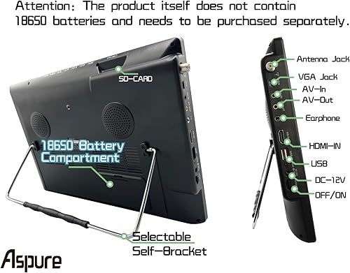 Miniatura 2 de 14 pulgadas portátil digital ATSC HD pantalla Freeview LED TV con cargador compartimento para batería para coche, camping, al aire libre, cocina.