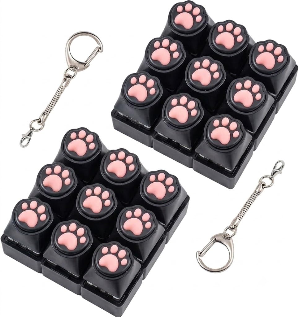 2 Pcs Cat Paw Keyboard Fidget Toy, 9 Key Clicker Fidget Keychain for Adult