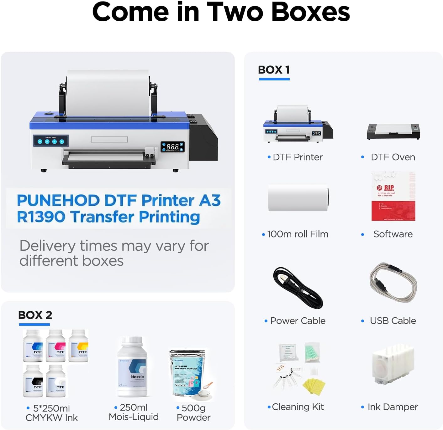 PUNEHOD A3 R1390 DTF Printer Start Kits, DTF Oven, Software, DTF Supplys, 13" T-Shirt Transfer Machine for Clothes Design, Commercial Custom Printing