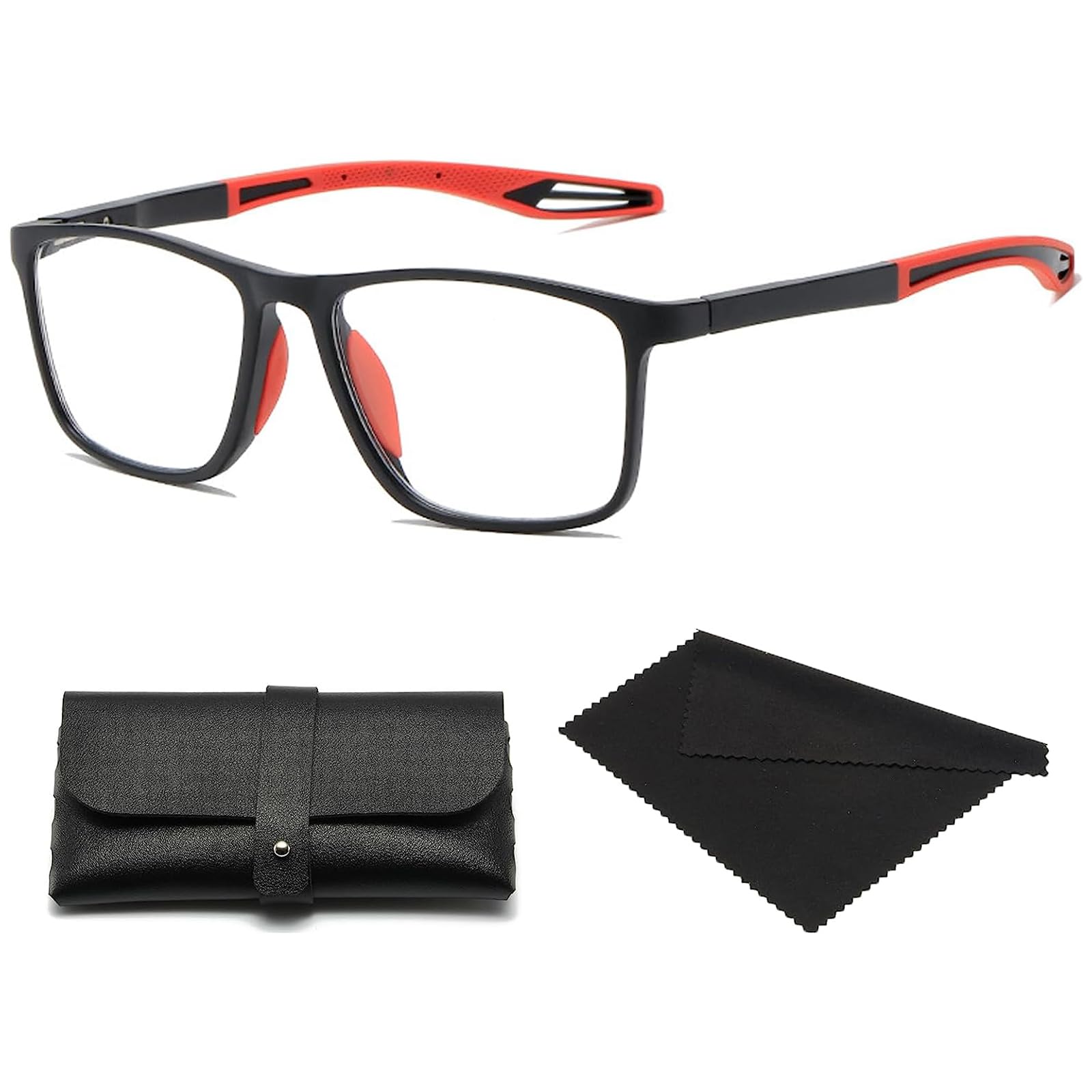 HEDUSA Men's Sports Ultra-Light Anti-Blue Light Presbyopic Glasses, Rectangular, Rimless, Red, Resin Lens, 2x-3.5x Magnification