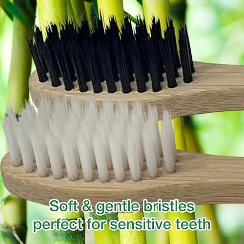 Miniatura 4 de Sofi's Cute Corner Cepillos de dientes de bambú, cerdas de carbón suave, 4 piezas. Púico de hilo dental ecológico, hilo dental de 50 unidades,
