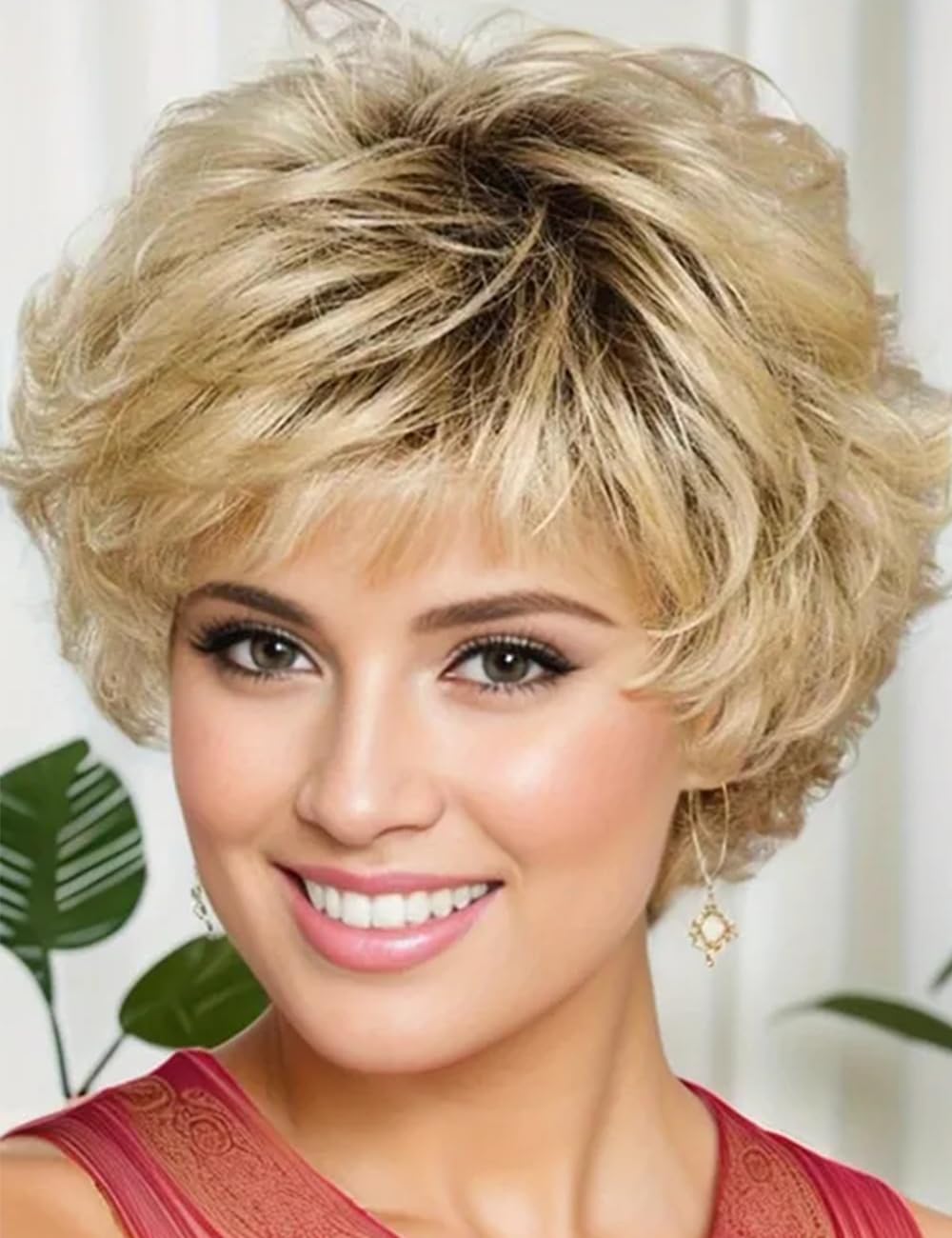 Amazon.com : TISHINING Short Blonde Curly Wigs for White  display picture 2