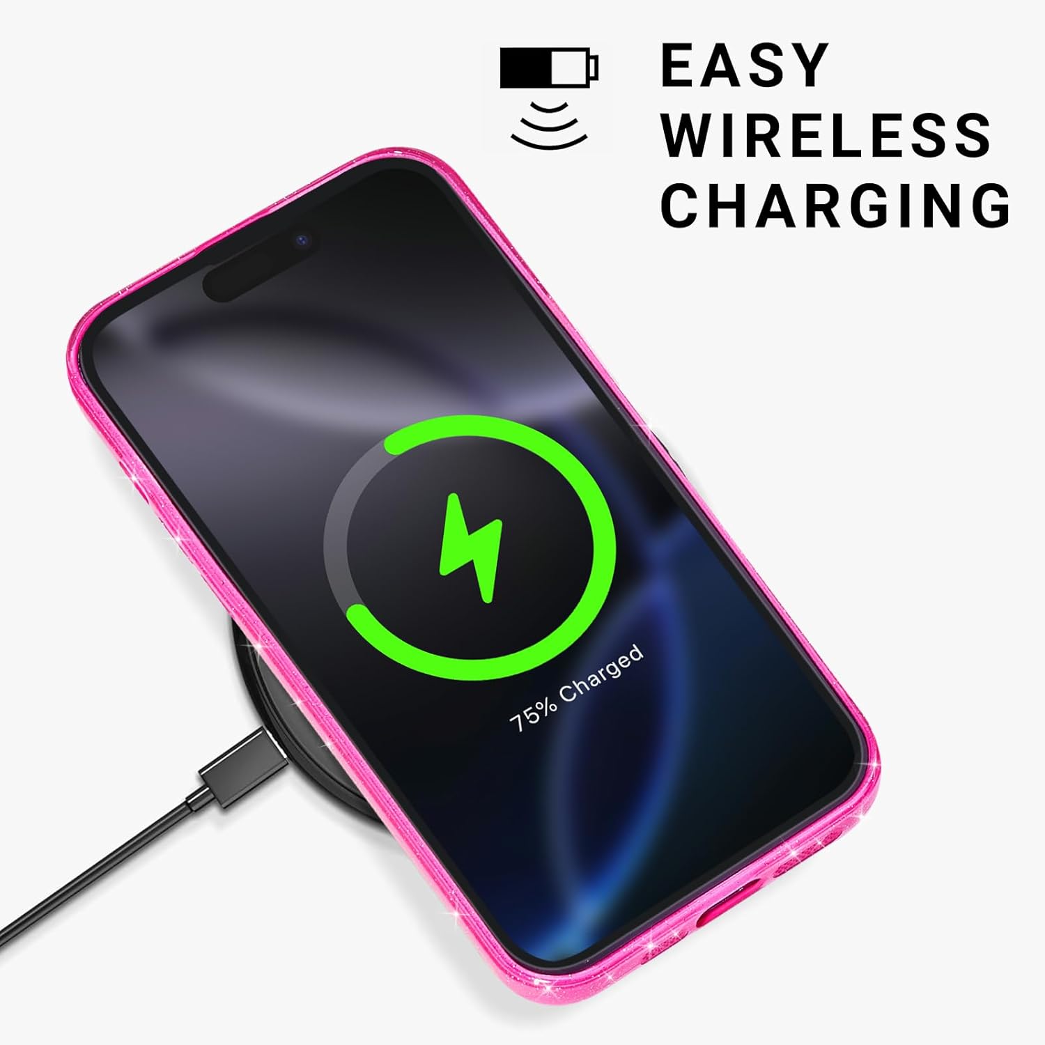 Glitter Case for iPhone 16 Pro Phone Case Magnetic Compatible with Magsafe, Sparkle Bling Shiny Sparkly Cute Girly Design, Bright Trendy Aesthetic Hard Mag Cover for Women Girls, Neon Hot Pink - Image 7