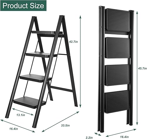 Miniatura 2 de Escalera de 4 escalones, taburete plegable para adultos con pedal antideslizante ancho, ligero, perfecto para cocina y hogar, oficina de biblioteca,