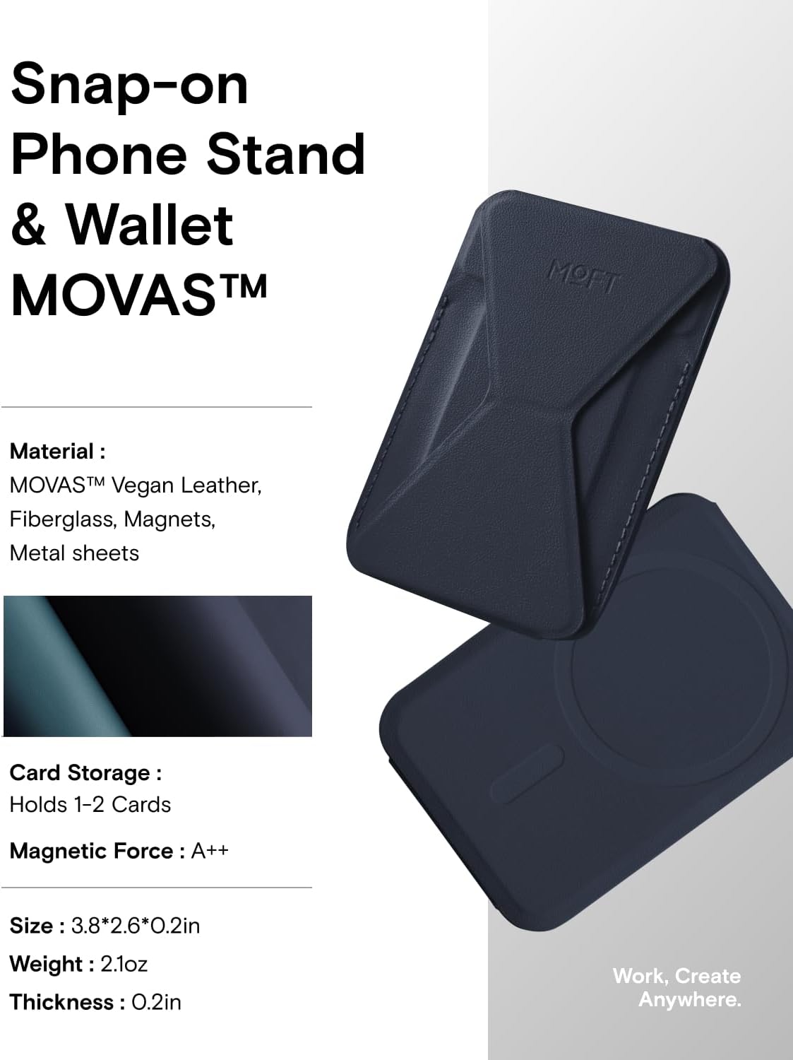 MOFT Magnetic Wallet Stand Compatible with iPhone 17/16/15/14/13/12 Series, Angle Adjustment & Magsafe Compatible MOVAS Phone Stand,Navy Blue - Image 6