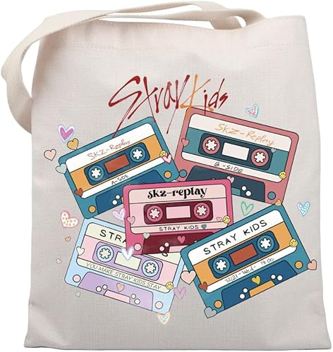 UJIMS SKZ - Bolsa de lona para fanáticos del álbum SKZ, regalo para grupos K-POP, Bolso tote de personajes Skz