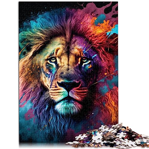 Peinture de Lion coloré Puzzles en Bois Puzzle 1000 pièces pour Adultes et Enfants à partir de 12 Ans Décoration de la Maison Puzzles29.5 x 19.7"/75 * 50cm.