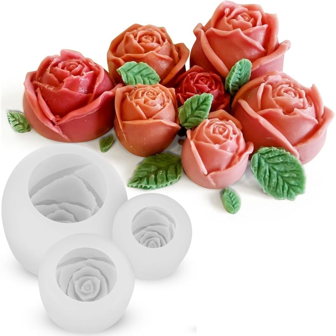 YATHAKATHA - 3 Piece Rose Candles Molds for Candle Making, 3D Rose Bud Flower Silicone Mold, for DIY Epoxy Resin Casting Handmade Soap Ice Valentine's Day Mother's Day (Big Medium Small Mould)-image-9