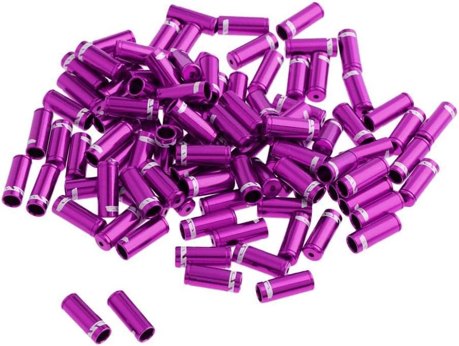 100pcs 5mm Alloy Bike Brake Cable Housing End Tips Crimp Set, CNC Processed Aluminum Alloy, s Fraying and Rusting, 6 Bright Colors, Suitable for 5mm Brake Cable, for DIY Bike - Purple