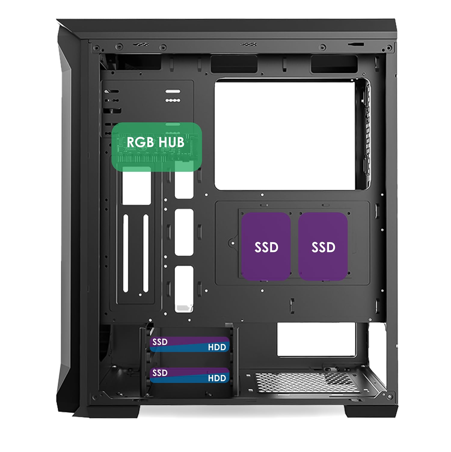 EMPIRE GAMING – Obudowa PC Gamer Darkwitcher ARGB Mid-tower ATX - metalowy panel przedni i panel boczny ze szkła hartowanego, 4 wentylatory 5 V PWM LED RGB 120 mm, kolor czarny