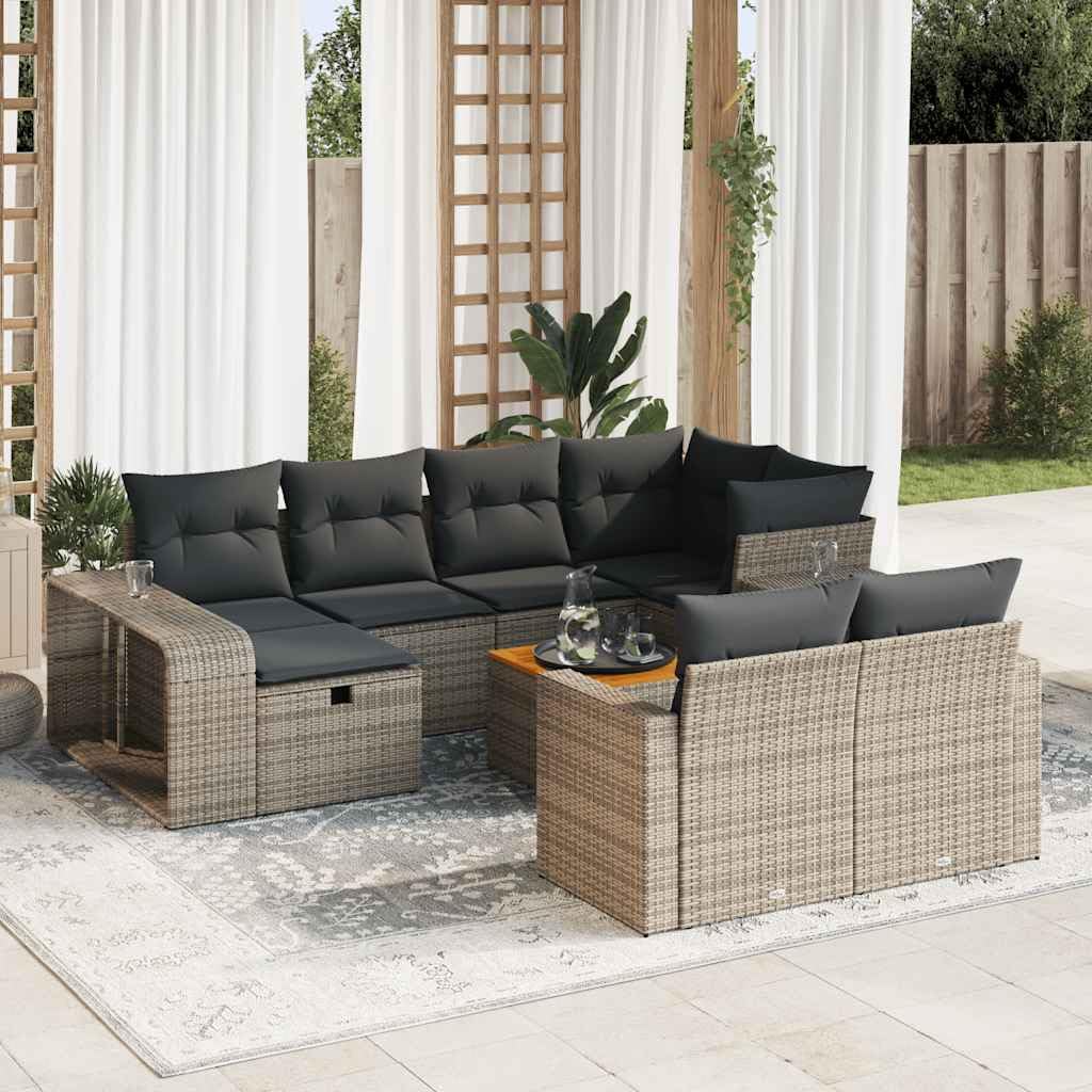 11-TLG. Garten-Sofagarnitur Grau mit Kissen Poly Rattan, wetterfestes Polyrattan Geflecht, Lounge Sitzgruppe für Terrasse Balkon und Wintergarten, inkl. Tisch, Sessel, Regal, Stauraum