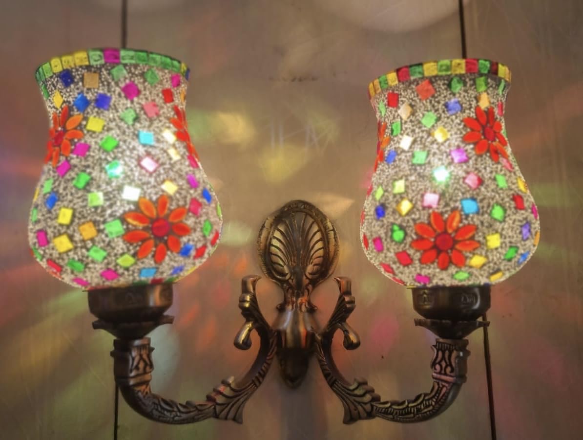 Blk Antk Double Wall Light (White)