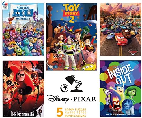 Ceaco - 5 in 1 Multipack - Disney/Pixar -Monsters University (MU), The Incredibles, Toy Story 2, Cars, & Inside Out - (2) 300 Piece, (2) 500 Piece, (1) 750 Piece Jigsaw Puzzles