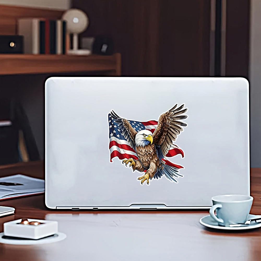2 PCS American Flag Eagle Vinyl Decals - Patriotic Waterproof Stickers for Car Bumper, Truck, Motorcycle - USA Themed Removable Decal for Laptop, Vehicle (A-195) - Image 5