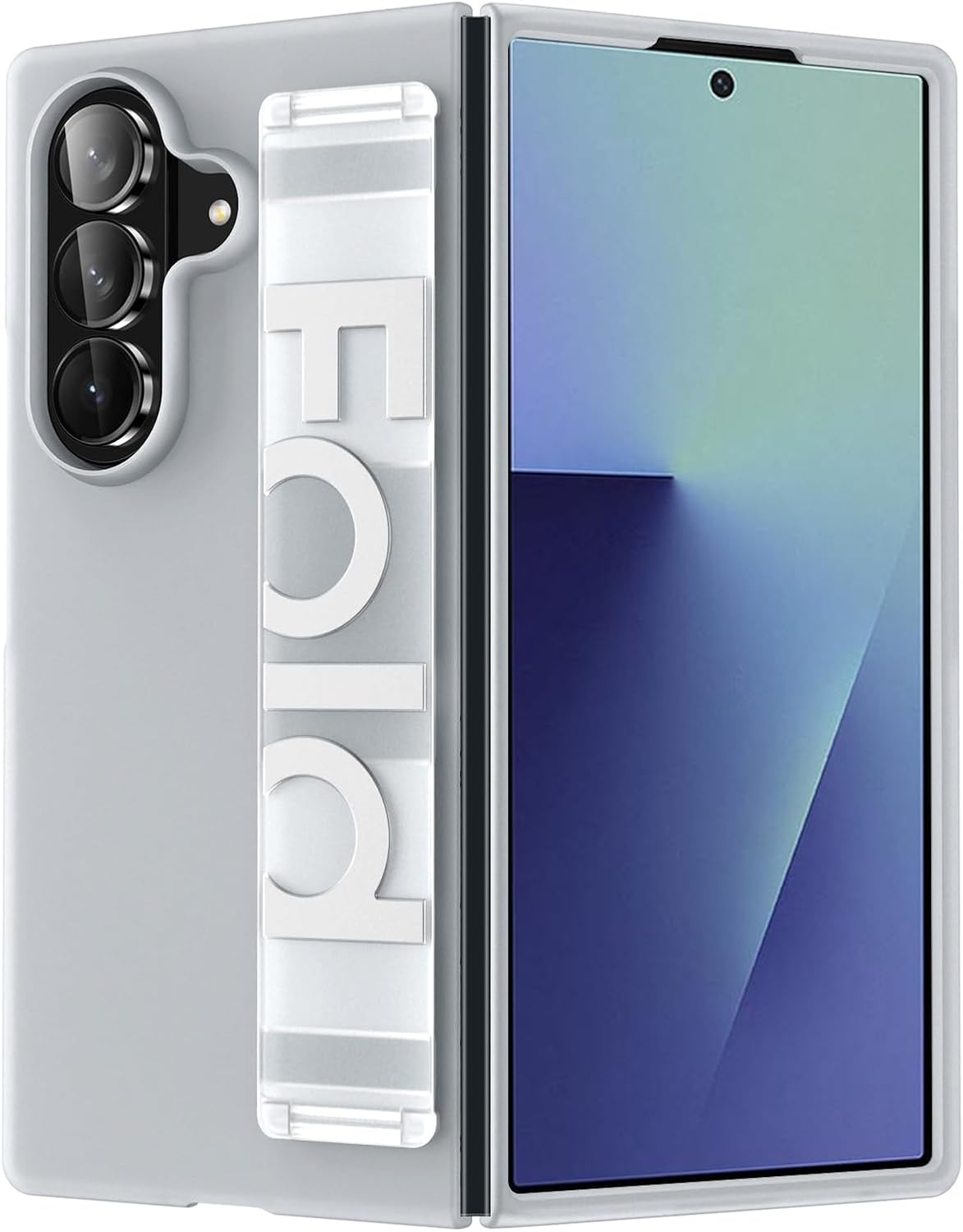 Case with Strap For Samsung Galaxy Z Fold 7, Azonee Shockproof Hard PC Cover, Slim Matte Protective Phone Case (White)