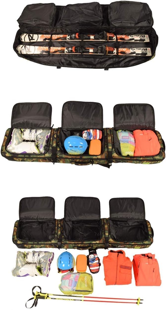 TentHome - Fundas para esquís con compartimentos de almacenamiento para mujer, bolsa de material de esquí, bolsa de snowboard con ruedas, funda para snowboard, impermeable, resistente al desgaste