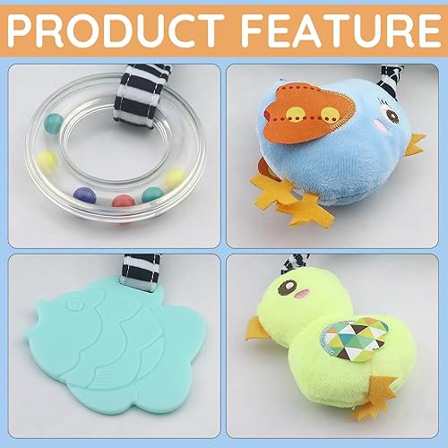 Miniatura 6 de Juguetes de asiento de coche para bebé, juguetes colgantes en espiral de actividad, juguetes de cuna de felpa con chirriante para niño o niña (pato)