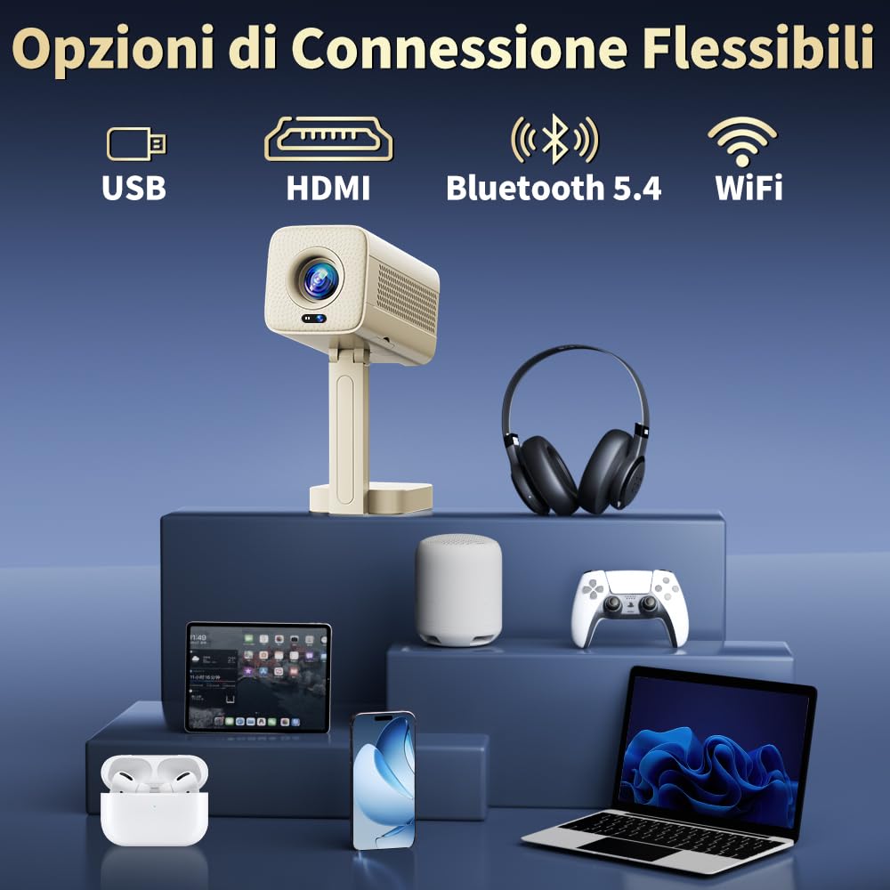 Proiezione 4K WiFi 6 1080P Mini Projector Auto Focus - Dettaglio